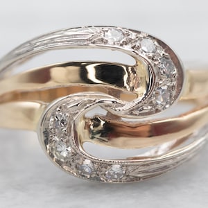 Vintage Diamond Cocktail Ring, Swirling Diamond Ring,Retro Diamond Ring, April Birthstone, Two Tone Gold Diamond Ring, Gifts for Her A27833