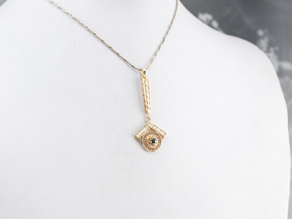 Sapphire Pearl Gold Drop Pendant, Sapphire Lavali… - image 9