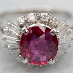 Platinum Ruby Diamond Halo Ring, Platinum Ring, Anniversary Ring, Modern Engagement, A25796