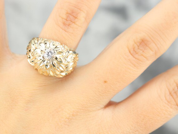 14K Yellow Gold Floral Diamond Ring, .20 Carat So… - image 6