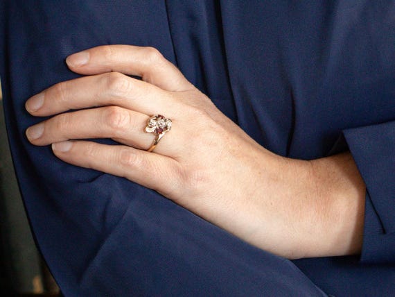 Vintage 14K Two-Tone Gold Ruby Diamond Bypass Ring - image 4