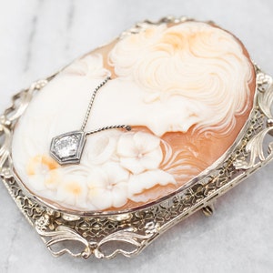 Yellow Gold Cameo Brooch or Pendant with Diamond Accent, Diamond Cameo, Vintage Cameo, Cameo Jewelry, Estate Jewelry, A26920