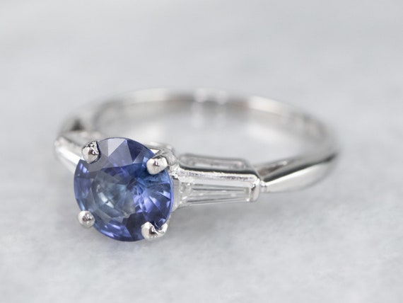 Retro Sapphire Platinum Engagement Ring, Vintage … - image 3