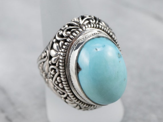Floral Sterling Silver Turquoise Statement Ring, … - image 7