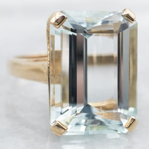 Aquamarine Solitaire Ring, Gold Aquamarine Jewelry, Aquamarine Cocktail Ring, Anniversary Ring, March Birthstone, Birthday Gift A37676