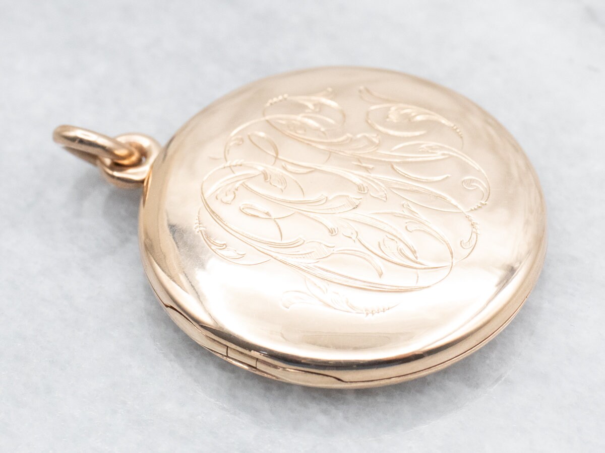 Antique Floral Locket With Original Engraving, Antique