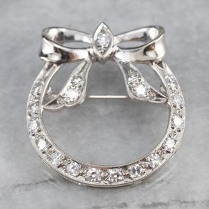 Retro Era Diamond Circle Pin, White Gold Diamond Brooch, Diamond Wreath Pin, Diamond Anniversary, Gifts for Her, Estate Jewelry JLU135XH