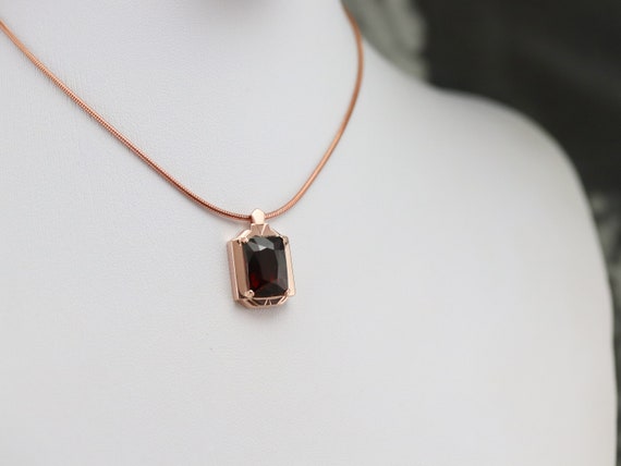 Rose Gold Retro Era Garnet Pendant, Garnet Solita… - image 7