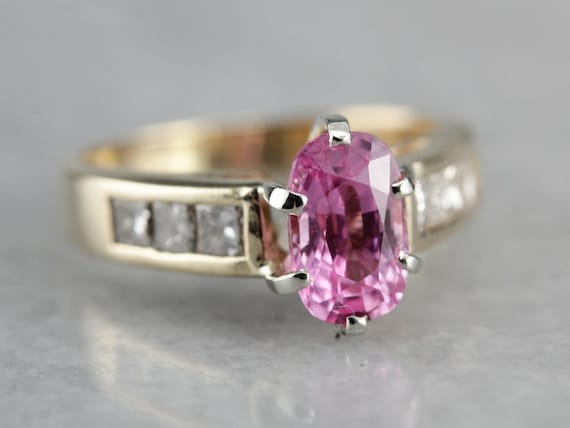 Pink Sapphire Anniversary Ring, Sapphire and Diam… - image 2