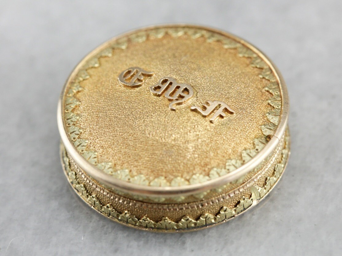 アンティーク雑貨 Vintage London Hallmark 1986 Pill Box victorian-14k-gold-compact-