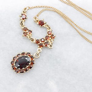 Vintage Gold and Garnet Necklace, Yellow Gold Garnet Necklace, Garnet Jewelry, Gifts for Her A57163