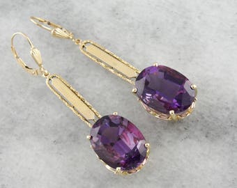 14K Gold Amethyst Ohrringe, Vintage Bar Tropfen