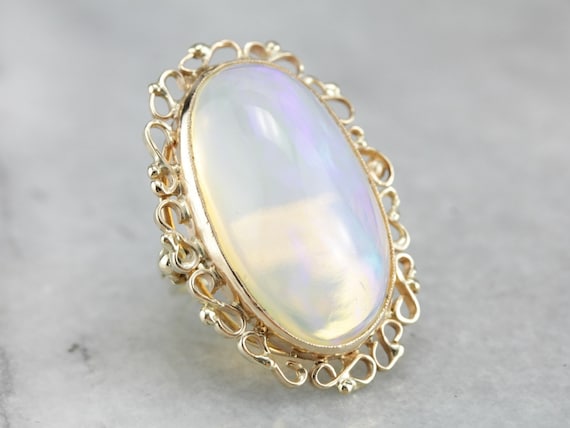 Opal Gold Filigree Cocktail Ring, Opal Statement … - image 2