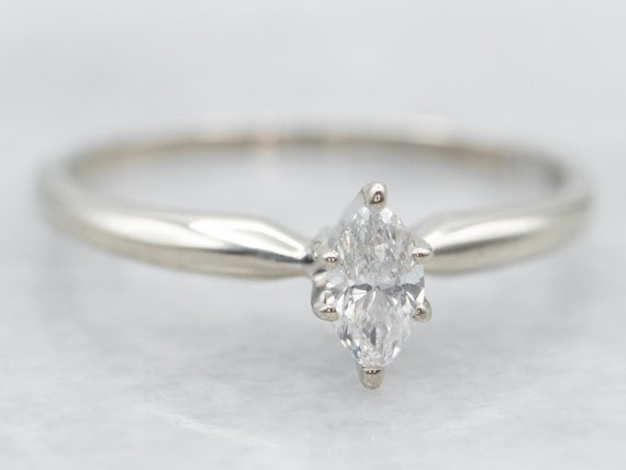 White Gold Marquise Cut Diamond Solitaire Engagem… - image 2