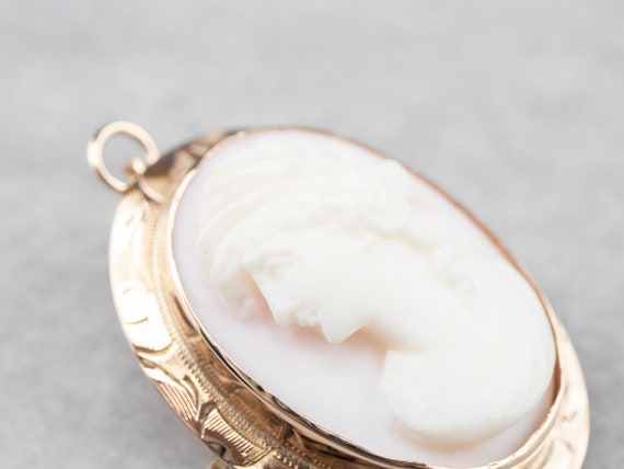 Mid Century Pink Shell Cameo Pendant or Pin, Oval… - image 6