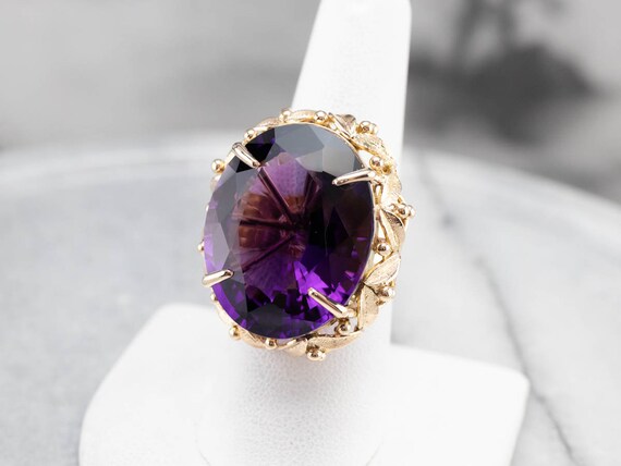 18K Gold Amethyst Cocktail Ring, Botanical Statem… - image 7