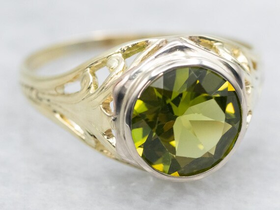 14K Gold Peridot Ring, Openwork Shank, August Bir… - image 1