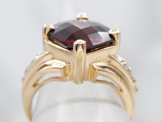 Garnet and Diamond Vintage Ring, Yellow Gold Garn… - image 3