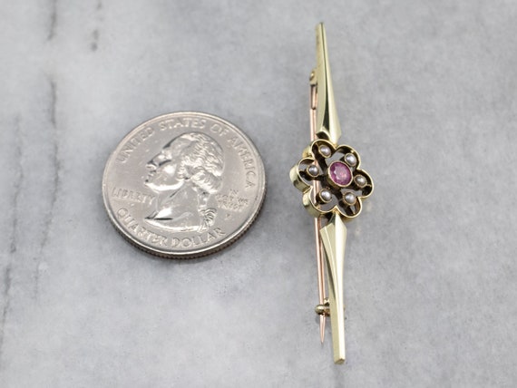 Antique Pink Sapphire Seed Pearl Brooch, Victoria… - image 5