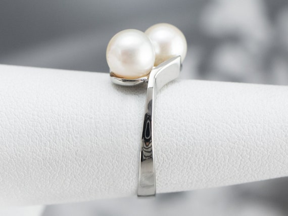 Simple Pearl Bypass Ring, White Gold Pearl Ring, … - image 9