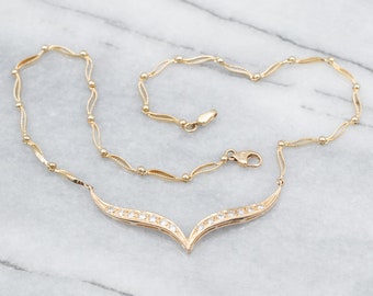 14K Yellow Gold Diamond Chain Necklace, Anniversary Gift