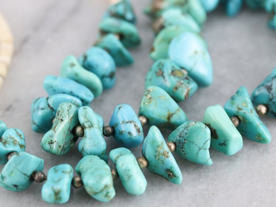 Turquoise Nugget Beaded Necklace, Beaded Turquois… - image 3