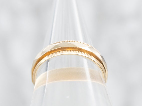 Yellow Gold Wedding Band with Faceted Center and … - image 3