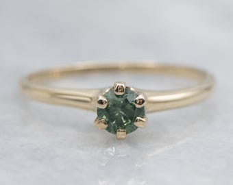 Green Sapphire Yellow Gold Solitaire Ring