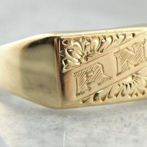 Initials or a Nursing Ring: Monogramed &quot;RN&quot;, Floral Etched Signet Ring MH08YD-P
