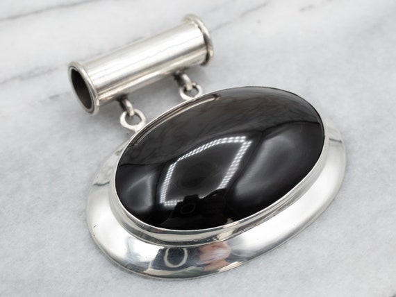 Sterling Silver Rainbow Obsidian Cabochon Pendant, Black Stone Jewelry