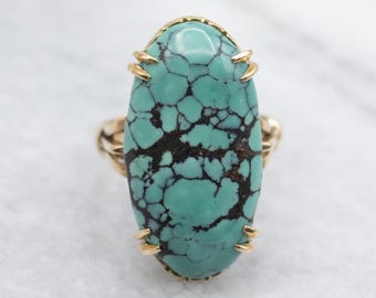 Vintage 18K Gold Turquoise Cabochon Ring