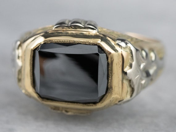 18K Two Toned Gold Hematite Ring, Vintage Hematit… - image 3
