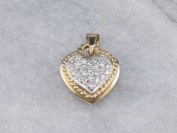 Diamond Heart Pendant, Two Tone Gold Diamond Pend… - image 2