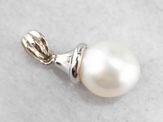 White Pearl Pendant, Pearl Solitaire Pendant, Lay… - image 2