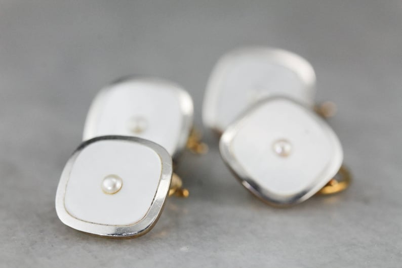 Antique Mother of Pearl Tuxedo Shirt Studs, Vintage Men's Jewelry, Suit Accessories RAVHYR-R image 2