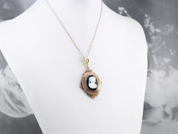 Onyx Cameo Gold Pendant, Antique Conversion Penda… - image 10