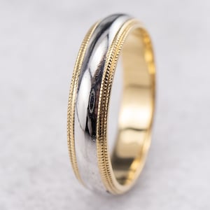 Platin und 18K Gold Ehering, zweifarbiger Ehering, gemischte Metallring, Unisex Band, Stapelring, Stapelring JLKTPEQW