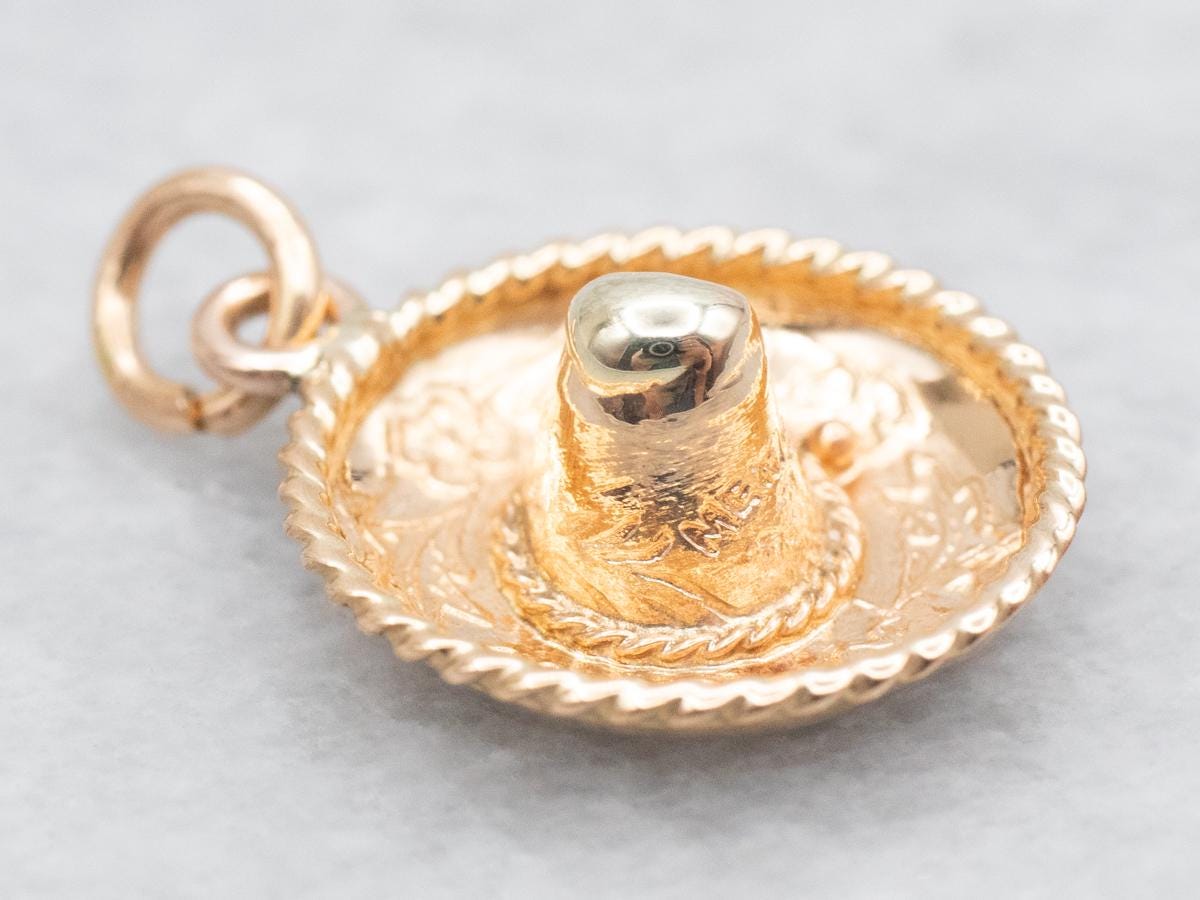 Etched Gold Sombrero Charm Pendant Mexican Sombrero Hat Pendant