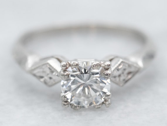 Retro Era Floral Diamond Engagement Ring, Platinu… - image 1