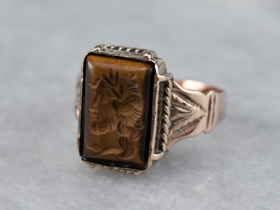 Tiger's Eye Intaglio Ring, Victorian Ring, Antiqu… - image 3