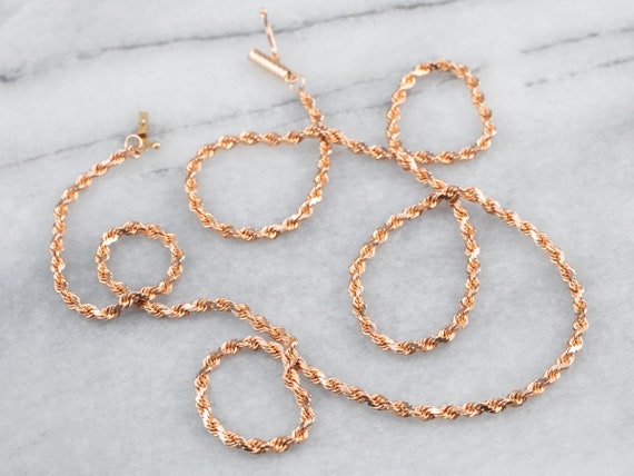 14K Rose Gold Rope Chain, Twisted Chain, Layering… - image 2