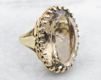 Vintage 14K Yellow Gold Smoky Quartz Cocktail Ring