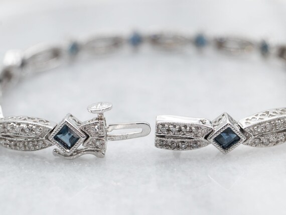 White Gold Square Cut Sapphire and Diamond Tennis… - image 3