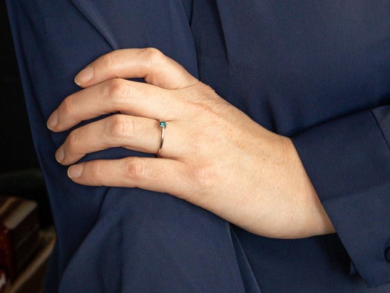 Platinum Enhanced Blue Diamond Solitaire Ring - image 4