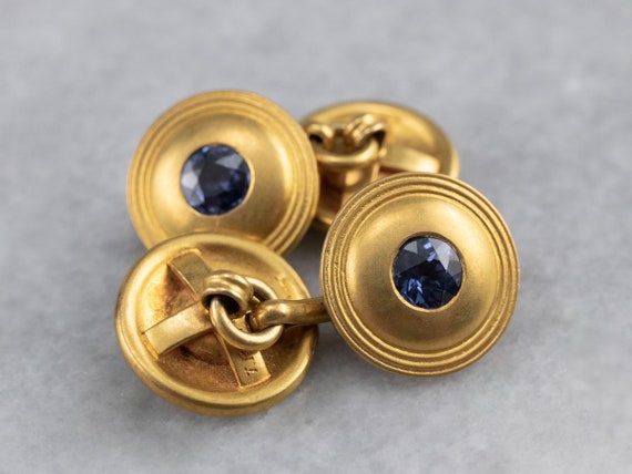 Antique Synthetic Sapphire Cufflinks, 18K Gold Cu… - image 5