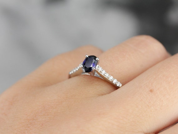 Sapphire and Diamond Ring, Sapphire Engagement Ri… - image 6