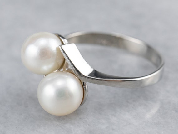 Simple Pearl Bypass Ring, White Gold Pearl Ring, … - image 4