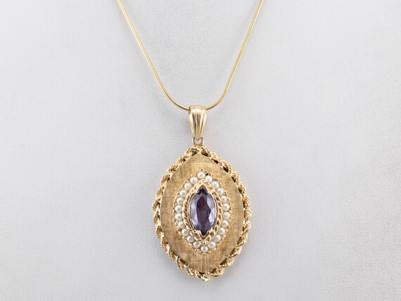 Marquise Amethyst Gold Locket, Large Amethyst Loc… - image 9