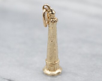 14K Yellow Gold Lighthouse Charm Pendant, Coastal Nautical Jewelry