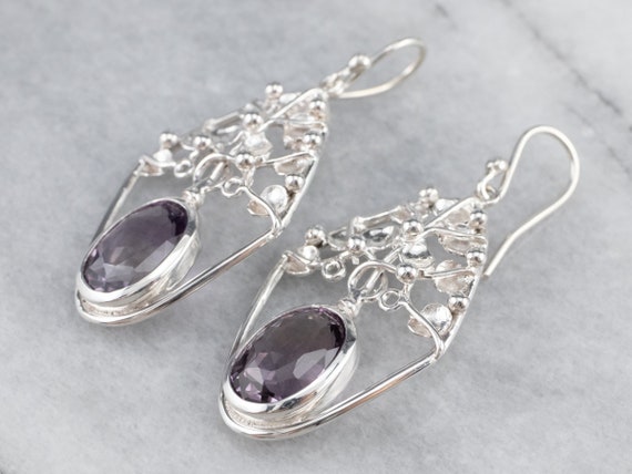 Sterling Silver Amethyst Drop Earrings, Large Ame… - image 4